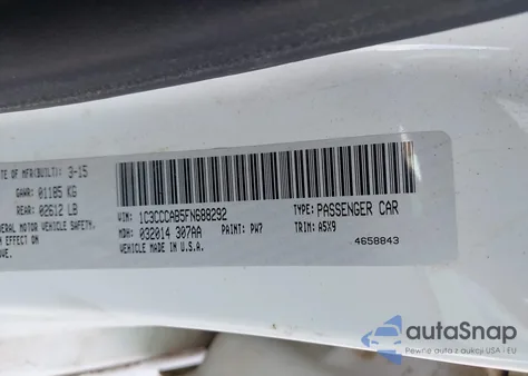 2015 Chrysler 200 Limited z USA, uszkodzony, nr VIN 1C3CCCAB5FN688292